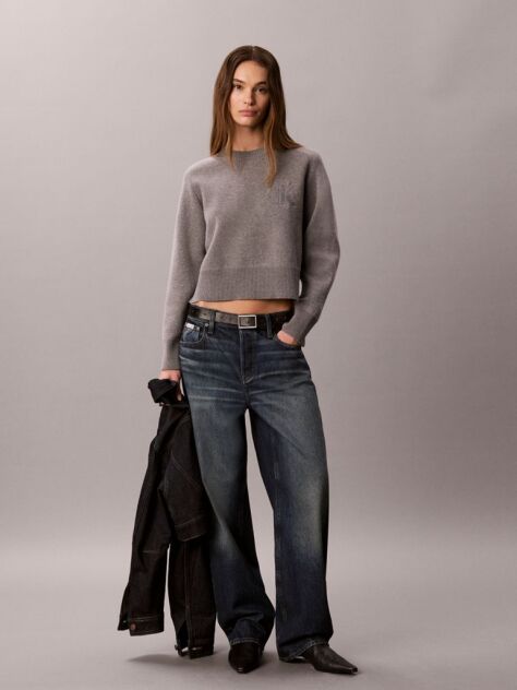 Grey Monogram Wool Blend Raglan Sleeve Jumper  Women