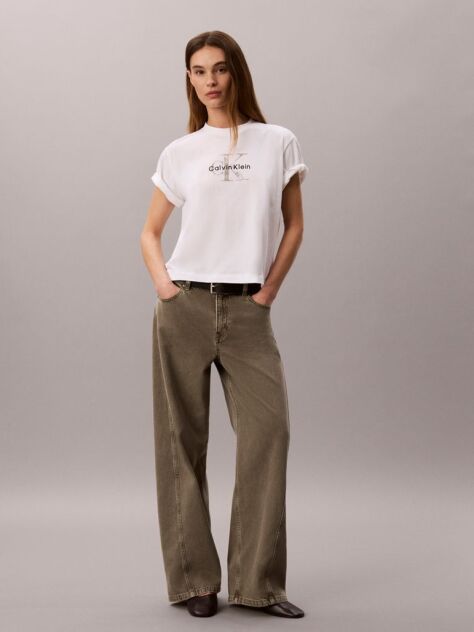 White Distressed Monologo Boxy T-Shirt  Women