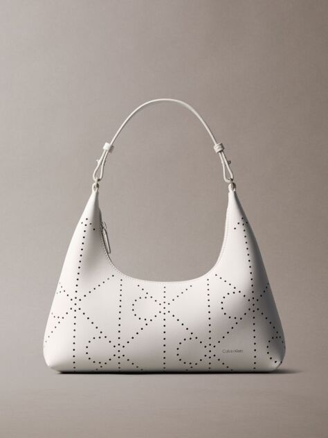 White Perforated Emblem Logo Shoulder Bag  Women