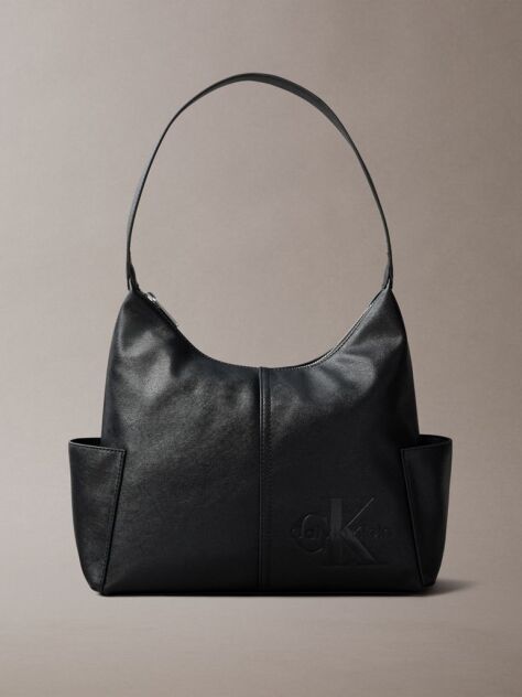 Black Debossed Monologo Pocket Shoulder Bag  Women