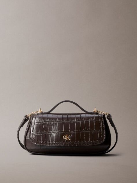 Brown Croco-Effect Monogram Plaque Shoulder Bag  Women