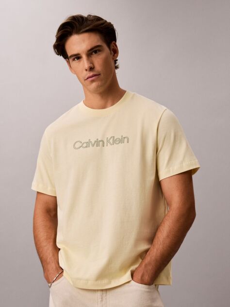 Μπεζ Άνετο T-Shirt Με Logo  Άνδρας