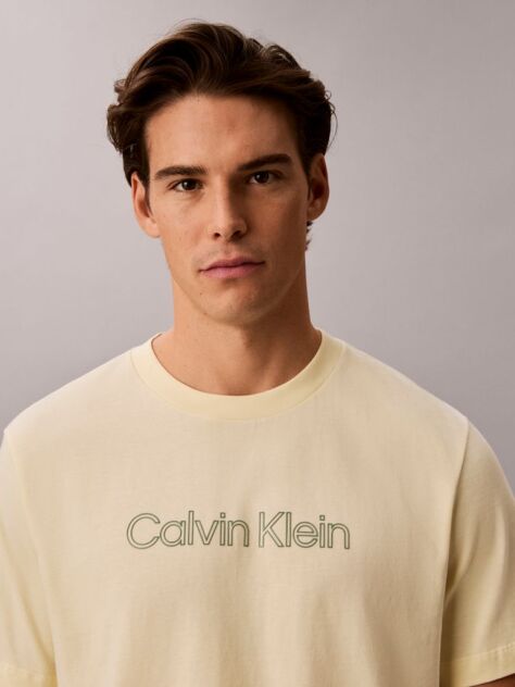 Μπεζ Άνετο T-Shirt Με Logo  Άνδρας