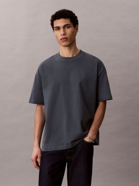 Μπλε Oversized T-Shirt Με Ανάγλυφο Λογότυπο  Άνδρας