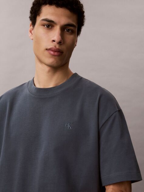 Μπλε Oversized T-Shirt Με Ανάγλυφο Λογότυπο  Άνδρας