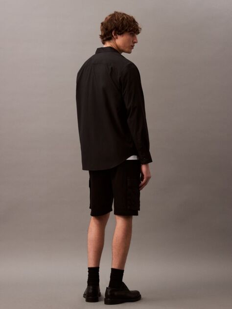 Black Cotton Twill Cargo Shorts  Men