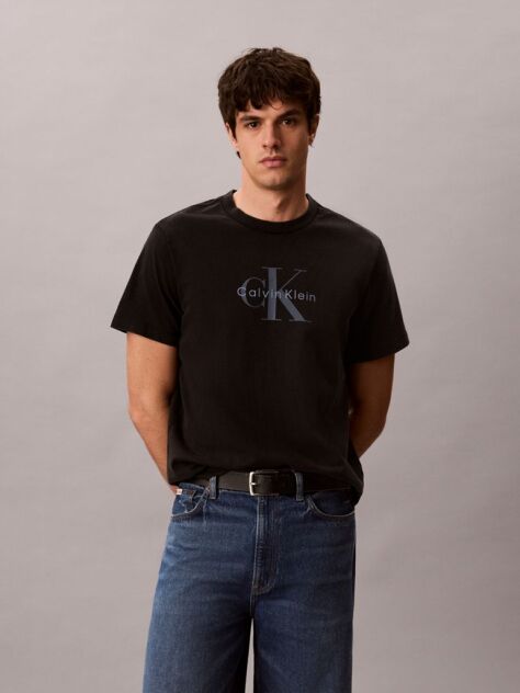Μαύρο T-Shirt Από Πλυμένο Βαμβάκι Με Monogram Σχέδιο  Άνδρας