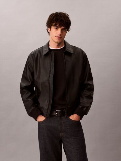 Black Embossed Monogram Bomber Jacket  Men