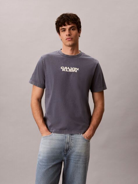Μπλε T-Shirt Με Washed Φινίρισμα Και Γραφικό Λογότυπο  Άνδρας