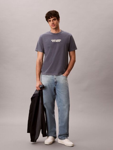 Μπλε T-Shirt Με Washed Φινίρισμα Και Γραφικό Λογότυπο  Άνδρας