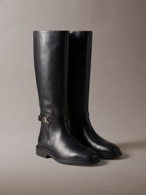 Black Leather Signature Knee-High Boots  Women