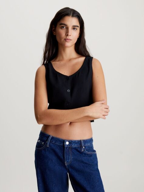 Μαύρο Αμάνικο Τοπ Από Μαλακό Twill  Γυναίκα
