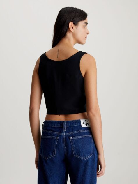 Μαύρο Αμάνικο Τοπ Από Μαλακό Twill  Γυναίκα