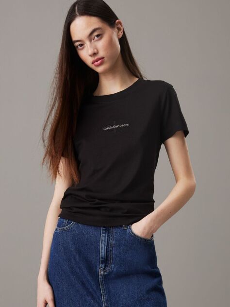 Μαύρο Slim T-shirt Με Μονόγραμμα  Γυναίκα