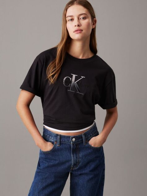 Μαύρο T-shirt Με Λογότυπο Σε Άνετη Γραμμή  Γυναίκα