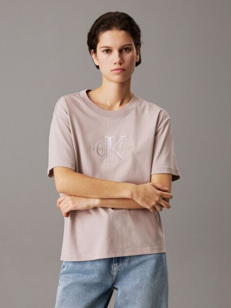 Γκρι T-shirt Με Λογότυπο Σε Άνετη Γραμμή  Γυναίκα