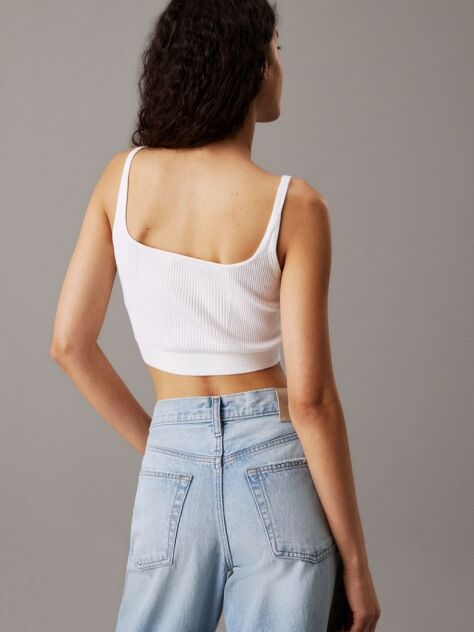 Λευκό Ριμπ Βαμβακερό Bralette Τοπ  Γυναίκα