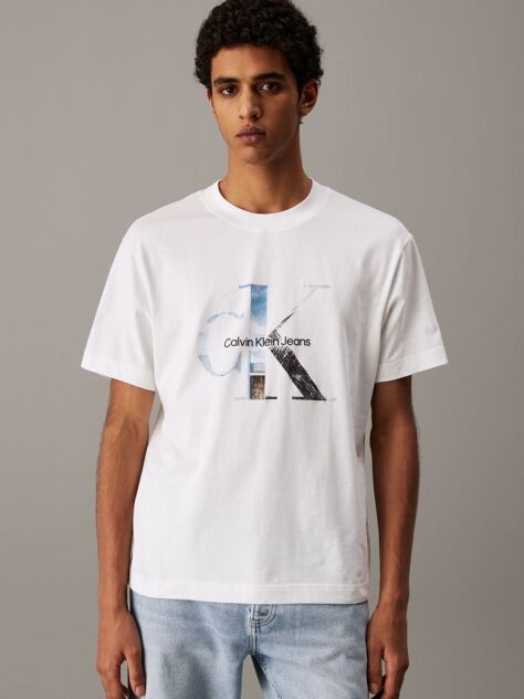 White Monogram Photo Print T-shirt  Men