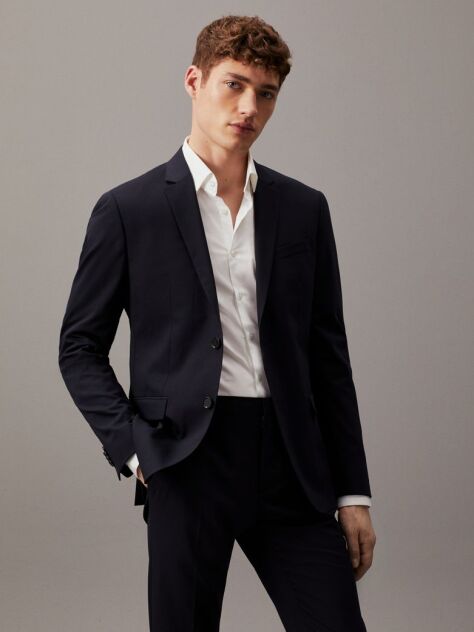 Μπλε Blazer Σε Slim Γραμμή Από Ελαστικό Ύφασμα  Άνδρας