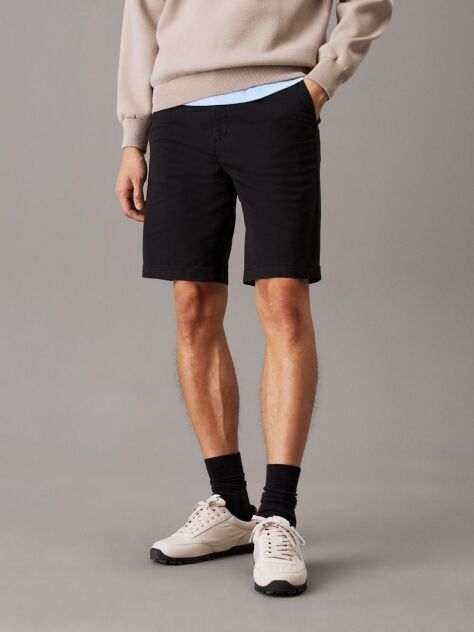 Black Straight Twill Chino Shorts  Men