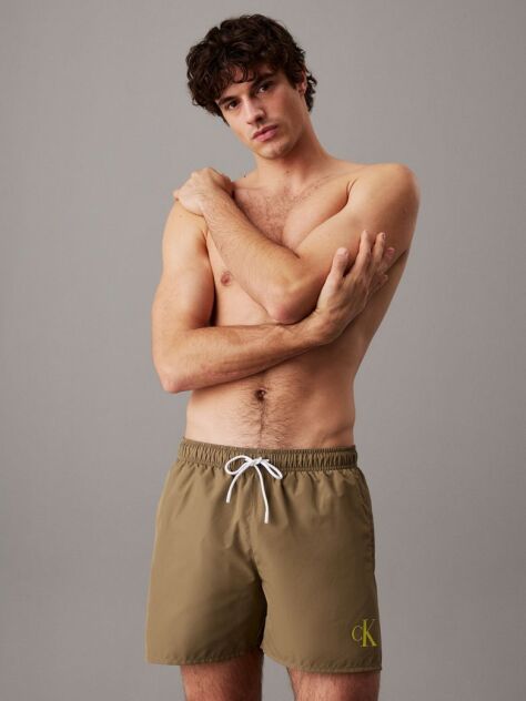 Green Medium Drawstring Swim Shorts - CK Monogram  Men