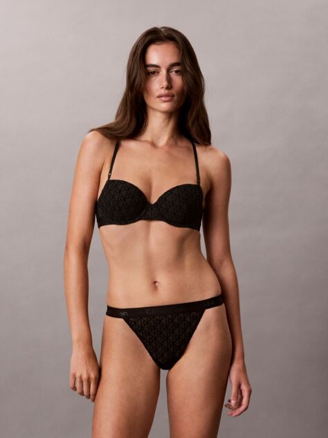 Black Lightly Lined Demi Bra - Emblem Flocked Mesh  Women