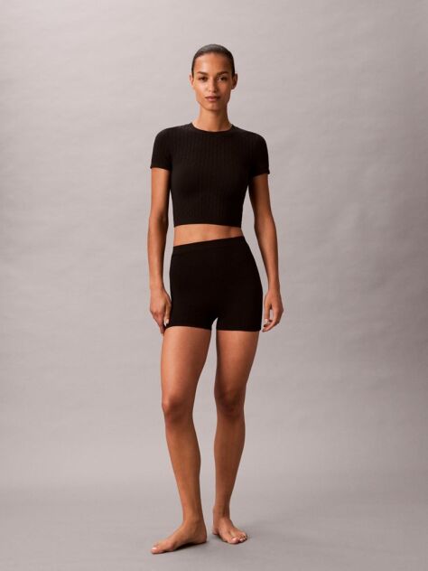 Black Rib Emblem Seamless Pyjama Shorts  Women