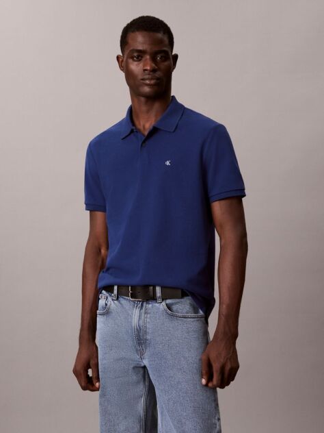 Μπλε Polo T-Shirt Από Βαμβάκι Πικέ  Άνδρας