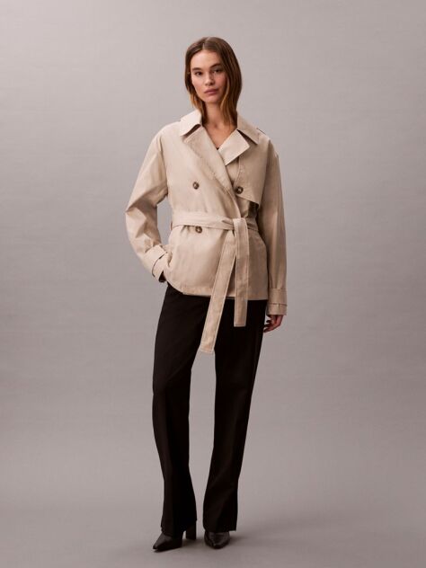 Beige Cotton Blend Mid Length Trench Coat  Women