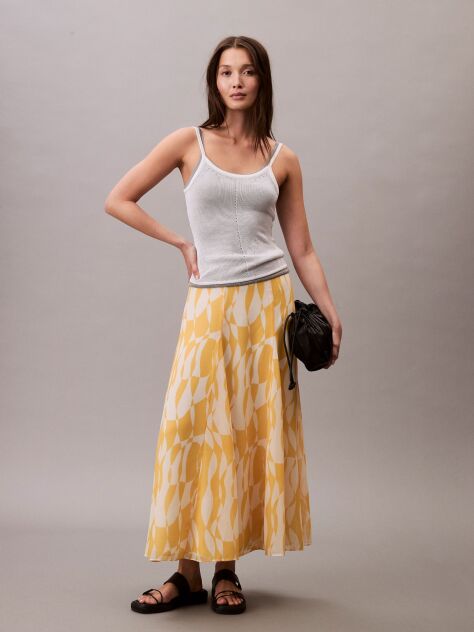 Orange Print Chiffon Midi Skirt  Women