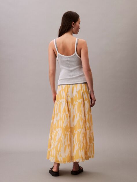 Orange Print Chiffon Midi Skirt  Women