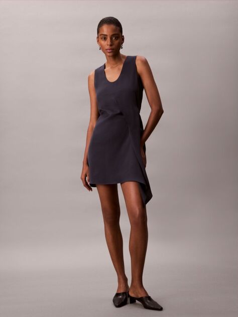 Blue Mini Crepe Waterfall Dress  Women