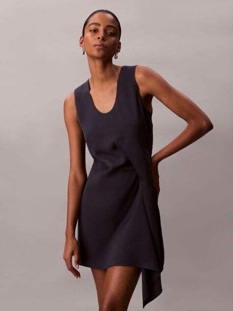 Blue Mini Crepe Waterfall Dress  Women