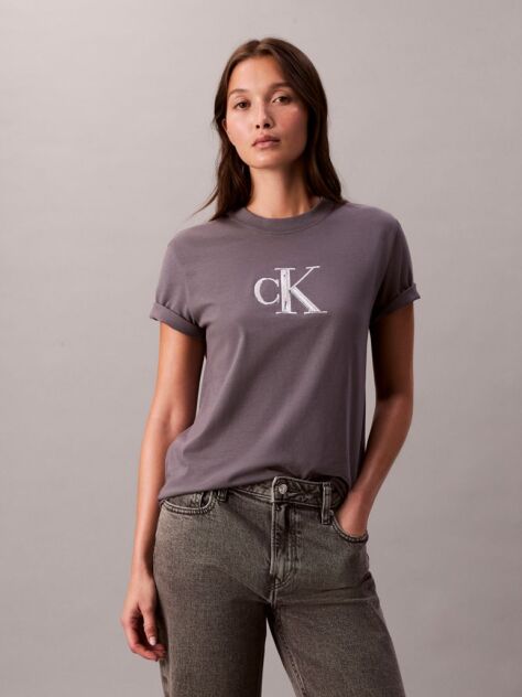 Γκρι Κλάσικό T-Shirt Με Μονόγραμμα Και Παγιέτες  Γυναίκα