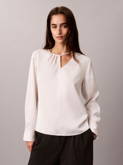 White Satin Asymmetrical Long Sleeve Top  Women