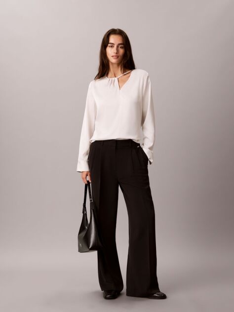 White Satin Asymmetrical Long Sleeve Top  Women