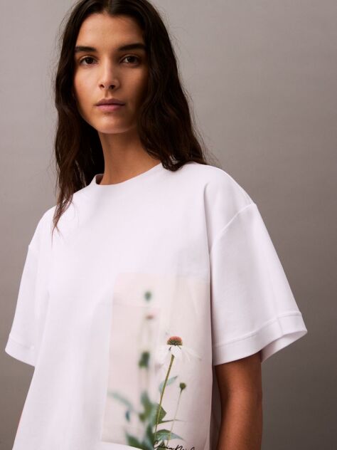 Λευκό Cropped T-shirt Με Φλοράλ Σχέδιο  Γυναίκα