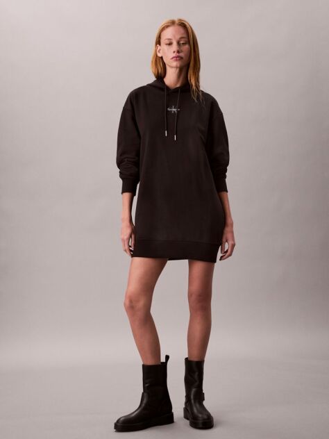 Black Monogram Hooded Sweatshirt Dress  Women