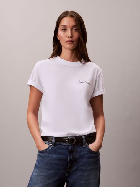 White Script Logo Graphic Classic T-Shirt  Women
