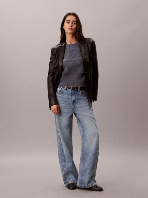 Blue Cotton Wool Textured Logo Jumper  Women