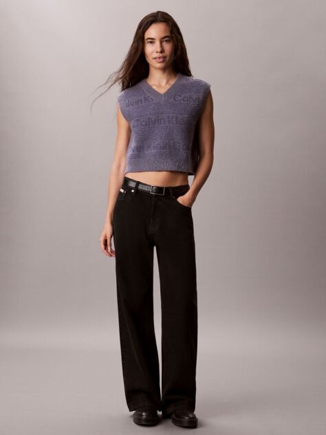 Blue Wool Blend Textured Logo Sweater Vest  Women
