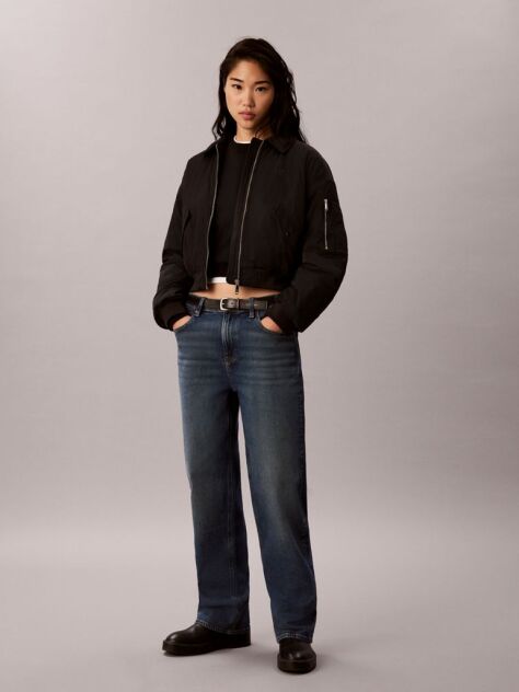 Black Lightly Padded Short Bomber Jacket  Women