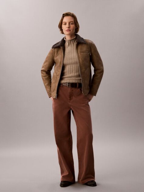Brown Faux Shearling Aviator Jacket  Women