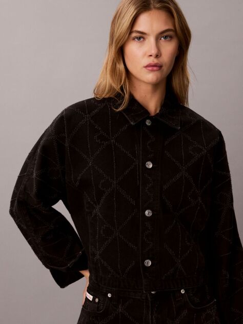 Black All-Over Logo Denim Jacket  Women