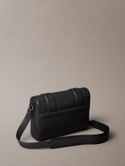 Black Small Leather Flap Messenger Bag  Men