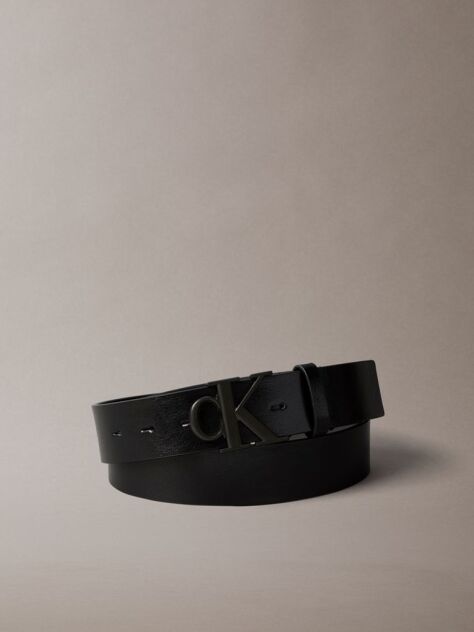Black Full Grain Leather Logo Belt  Men