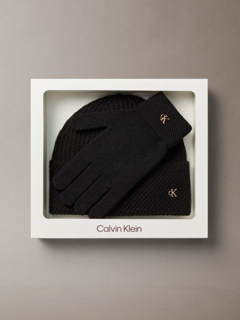 Black Wool Blend Beanie and Gloves Gift Set  Women