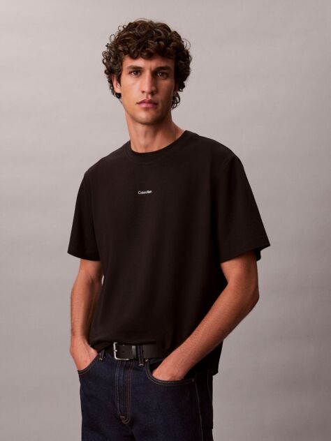 Μαύρο Κοντομάνικο T-Shirt Από Ελαστικό Πικέ  Άνδρας