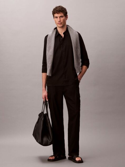 Black Linen Blend Shirt  Men