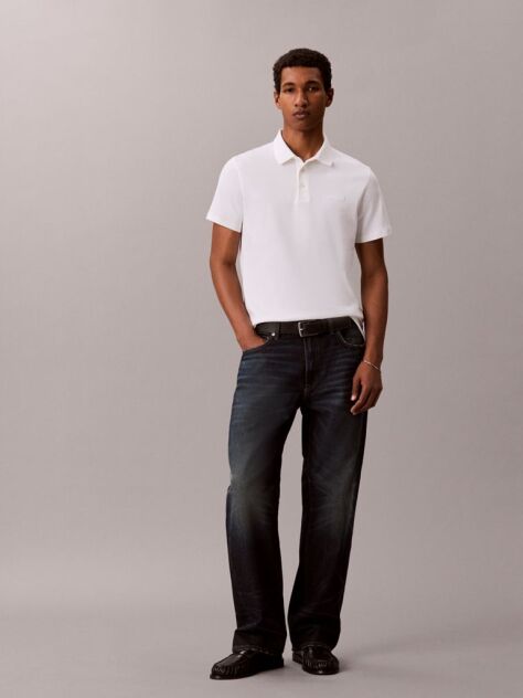 White Slim Cotton Badge Polo Shirt  Men